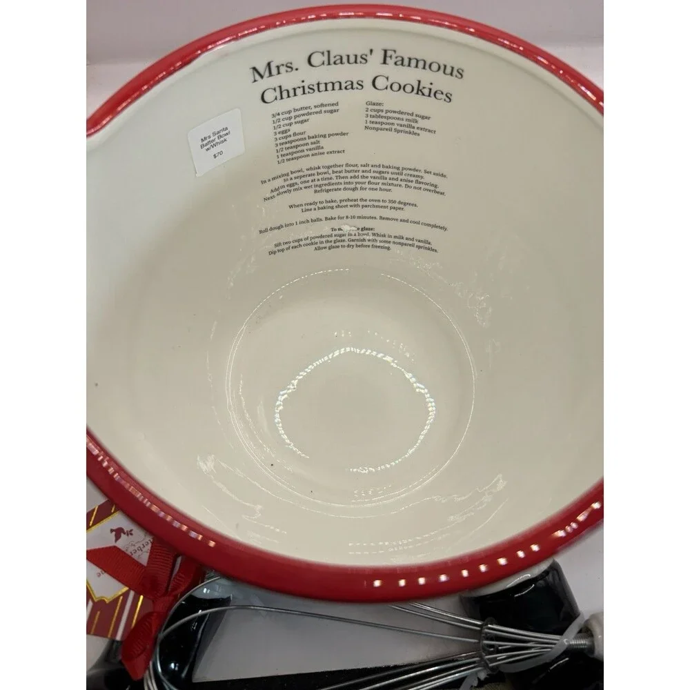 Global Design Connections Mrs. Claus Batter Bowl With Whisk NIB